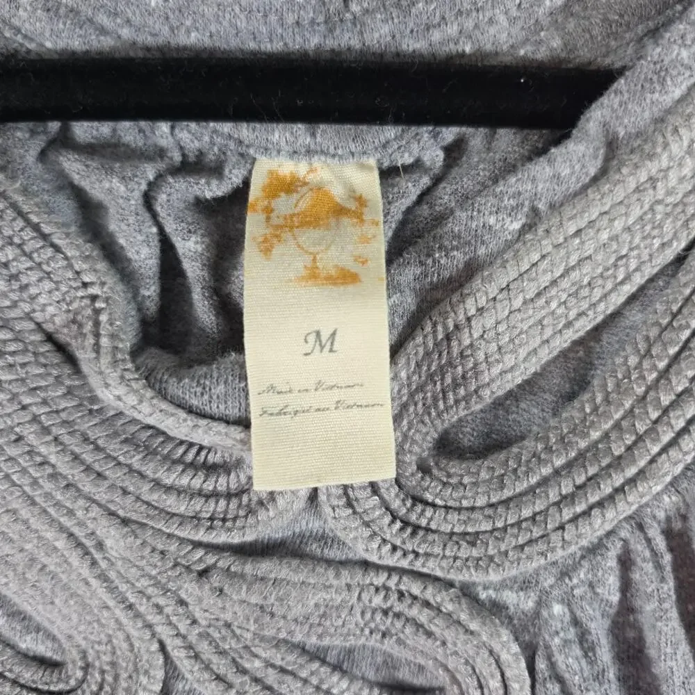 Free People Gray Embroidered Corded Trim Knit Tank Top Sleeveless Medium M